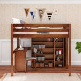 BULKY4 CS : Storage & Study Loft Beds Full High Loft w/ ladder on end, Corner desk, 15" High Bookcase, 37.5" High Bookcase, Slat, Chestnut