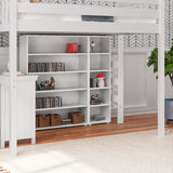 BULKY4 WP : Storage & Study Loft Beds Full High Loft w/ ladder on end, Corner desk, 15" High Bookcase, 37.5" High Bookcase, Panel, White