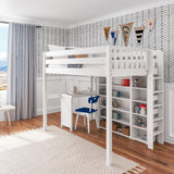BULKY4 WP : Storage & Study Loft Beds Full High Loft w/ ladder on end, Corner desk, 15" High Bookcase, 37.5" High Bookcase, Panel, White