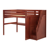 ENORMOUS11 XL CS : Storage & Study Loft Beds Full XL High Loft Bed with Stairs + Desk, Slat, Chestnut