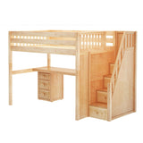 ENORMOUS12 XL NS : Storage & Study Loft Beds Full XL High Loft Bed with Stairs + Desk, Slat, Natural