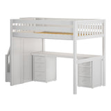 ENORMOUS13 XL WS : Storage & Study Loft Beds Full XL High Loft Bed with Stairs + Desk, Slat, White