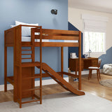 FILIHANKAT XL CP : Play Loft Beds Twin XL High Loft Bed with Slide Platform, Panel, Chestnut