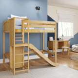 FILIHANKAT XL NP : Play Loft Beds Twin XL High Loft Bed with Slide Platform, Panel, Natural