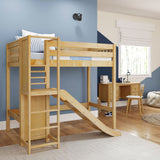 FILIHANKAT XL NS : Play Loft Beds Twin XL High Loft Bed with Slide Platform, Slat, Natural