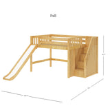 FINE NS : Play Loft Beds Full Mid Loft Bed with Stairs + Slide, Slat, Natural