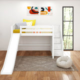 FINE WC : Play Loft Beds Full Mid Loft Bed with Stairs + Slide, Curve, White