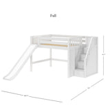 FINE WP : Play Loft Beds Full Mid Loft Bed with Stairs + Slide, Panel, White