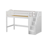 GALANT WC : Staircase Loft Beds Twin Mid Loft Bed with Stairs, Curve, White