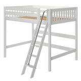 GIANT XL WS : Standard Loft Beds Full XL High Loft Bed with Angled Ladder on Front, Slat, White