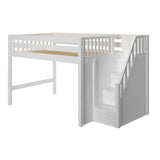 HIT WS : Staircase Loft Beds Full Mid Loft Bed with Stairs, Slat, White