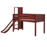 HOCUS CP : Play Loft Beds Twin Low Loft Bed with Slide Platform, Panel, Chestnut