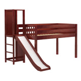 HOCUS CP : Play Loft Beds Twin Low Loft Bed with Slide Platform, Panel, Chestnut
