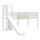 HOCUS WS : Play Loft Beds Twin Low Loft Bed with Slide Platform, Slat, White