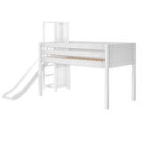 HOCUS XL WP : Play Loft Beds Twin XL Low Loft Bed with Slide Platform, Panel, White