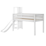 HOCUS XL WS : Play Loft Beds Twin XL Low Loft Bed with Slide Platform, Slat, White