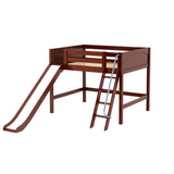 HONEY CP : Play Loft Beds Full Mid Loft Bed with Slide and Angled Ladder on Front, Panel, Chestnut
