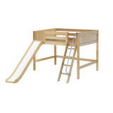 HONEY NP : Play Loft Beds Full Mid Loft Bed with Slide and Angled Ladder on Front, Panel, Natural