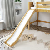 HONEY NP : Play Loft Beds Full Mid Loft Bed with Slide and Angled Ladder on Front, Panel, Natural
