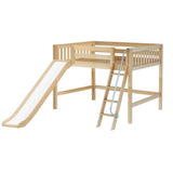 HONEY NS : Play Loft Beds Full Mid Loft Bed with Slide and Angled Ladder on Front, Slat, Natural