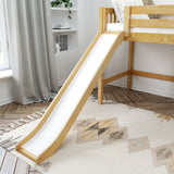 HONEY NS : Play Loft Beds Full Mid Loft Bed with Slide and Angled Ladder on Front, Slat, Natural