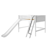 HONEY WP : Play Loft Beds Full Mid Loft Bed with Slide and Angled Ladder on Front, Panel, White