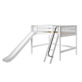 HONEY WS : Play Loft Beds Full Mid Loft Bed with Slide and Angled Ladder on Front, Slat, White