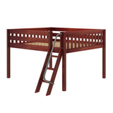 JET RIDE XL CS : Standard Loft Beds Queen Low Loft Bed with Angled Ladder on Front, Slat, Chestnut