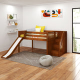 KAPOW CP : Play Loft Beds Full Low Loft Bed with Stairs + Slide, Panel, Chestnut