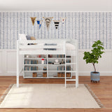 KING LIB WS : Storage & Study Loft Beds Twin Library Mid Loft, Slat, White