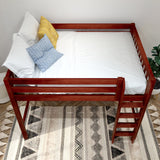 KING XL CS : Standard Loft Beds Full XL Mid Loft Bed with Straight Ladder on Front, Slat, Chestnut