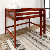 KING XL CS : Standard Loft Beds Full XL Mid Loft Bed with Straight Ladder on Front, Slat, Chestnut