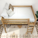 KING XL NS : Standard Loft Beds Full XL Mid Loft Bed with Straight Ladder on Front, Slat, Natural