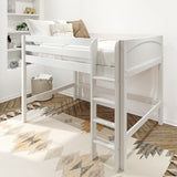KING XL WP : Standard Loft Beds Full XL Mid Loft Bed with Straight Ladder on Front, Panel, White