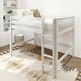 KING XL WS : Standard Loft Beds Full XL Mid Loft Bed with Straight Ladder on Front, Slat, White