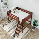 KONG XL CP : Standard Loft Beds Full XL Mid Loft Bed with Angled Ladder on Front, Panel, Chestnut