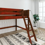 KONG XL CP : Standard Loft Beds Full XL Mid Loft Bed with Angled Ladder on Front, Panel, Chestnut