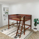 KONG XL CS : Standard Loft Beds Full XL Mid Loft Bed with Angled Ladder on Front, Slat, Chestnut