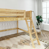 KONG XL NP : Standard Loft Beds Full XL Mid Loft Bed with Angled Ladder on Front, Panel, Natural