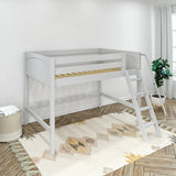 KONG XL WP : Standard Loft Beds Full XL Mid Loft Bed with Angled Ladder on Front, Panel, White