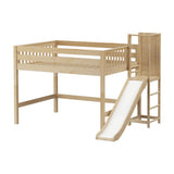 NICHE NS : Play Loft Beds Full Mid Loft Bed with Slide Platform, Slat, Natural
