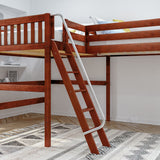 PINNACLE XL CS : Corner Loft Beds Queen + Twin XL High Corner Loft with Straight Ladder and Angled Ladder, Slat, Chestnut