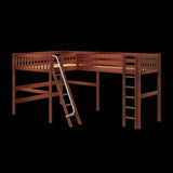 PINNACLE XL CS : Corner Loft Beds Queen + Twin XL High Corner Loft with Straight Ladder and Angled Ladder, Slat, Chestnut