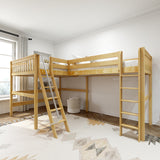 PINNACLE XL NS : Corner Loft Beds Queen + Twin XL High Corner Loft with Straight Ladder and Angled Ladder, Slat, Natural