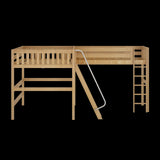 PINNACLE XL NS : Corner Loft Beds Queen + Twin XL High Corner Loft with Straight Ladder and Angled Ladder, Slat, Natural