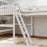 PINNACLE XL WS : Corner Loft Beds Queen + Twin XL High Corner Loft with Straight Ladder and Angled Ladder, Slat, White