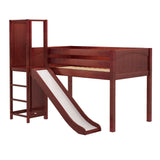 POCUS CP : Play Loft Beds Twin Low Loft Bed with Slide Platform, Panel, Chestnut