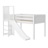 POCUS WP : Play Loft Beds Twin Low Loft Bed with Slide Platform, Panel, White