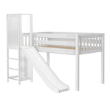 POCUS WS : Play Loft Beds Twin Low Loft Bed with Slide Platform, Slat, White