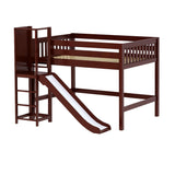 RAVINE CS : Play Loft Beds Full Mid Loft Bed with Slide Platform, Slat, Chestnut